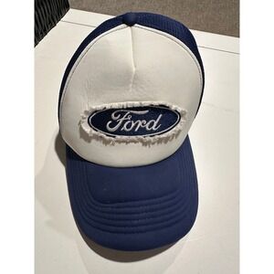 Ford Forever 21 Trucker Hat Navy Blue White Mesh Snapback Logo Cap Distressed